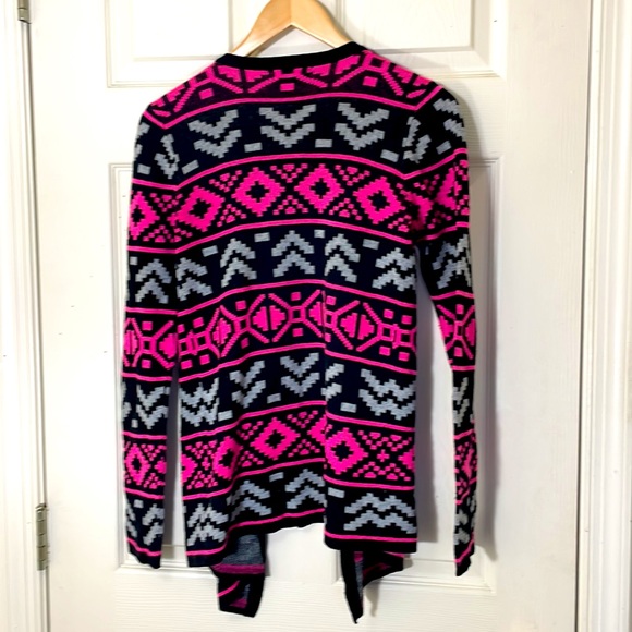 Arizona Jeans Pink Geometric Pattern Open Front Cardigan Size Small - Picture 5 of 7